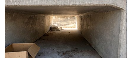 The concrete access tunnel under construction beneath the crocodile pool